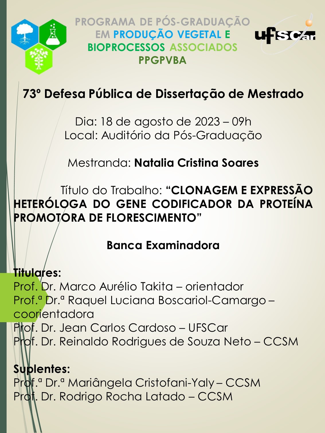 Defesa da Dissertação Natalia Cristina Soares